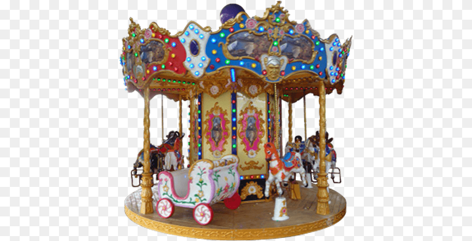 Ancient Carousel 12 Seats 12 Seat Carousel, Amusement Park, Play, Person, Animal Free Png