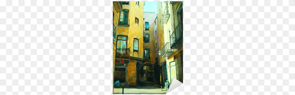 Ancient Gothic Quarter Of Barcelona Painting Illustration Art Print Zahranichny39s Court Yard In Gothic Quarter, Alley, Street, Road, Urban Free Png Download