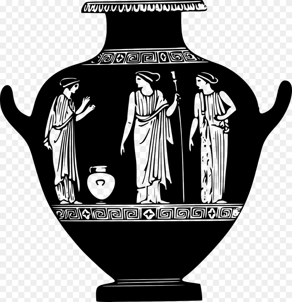 Ancient Greek Pottery Black And White, Gray Free Transparent Png