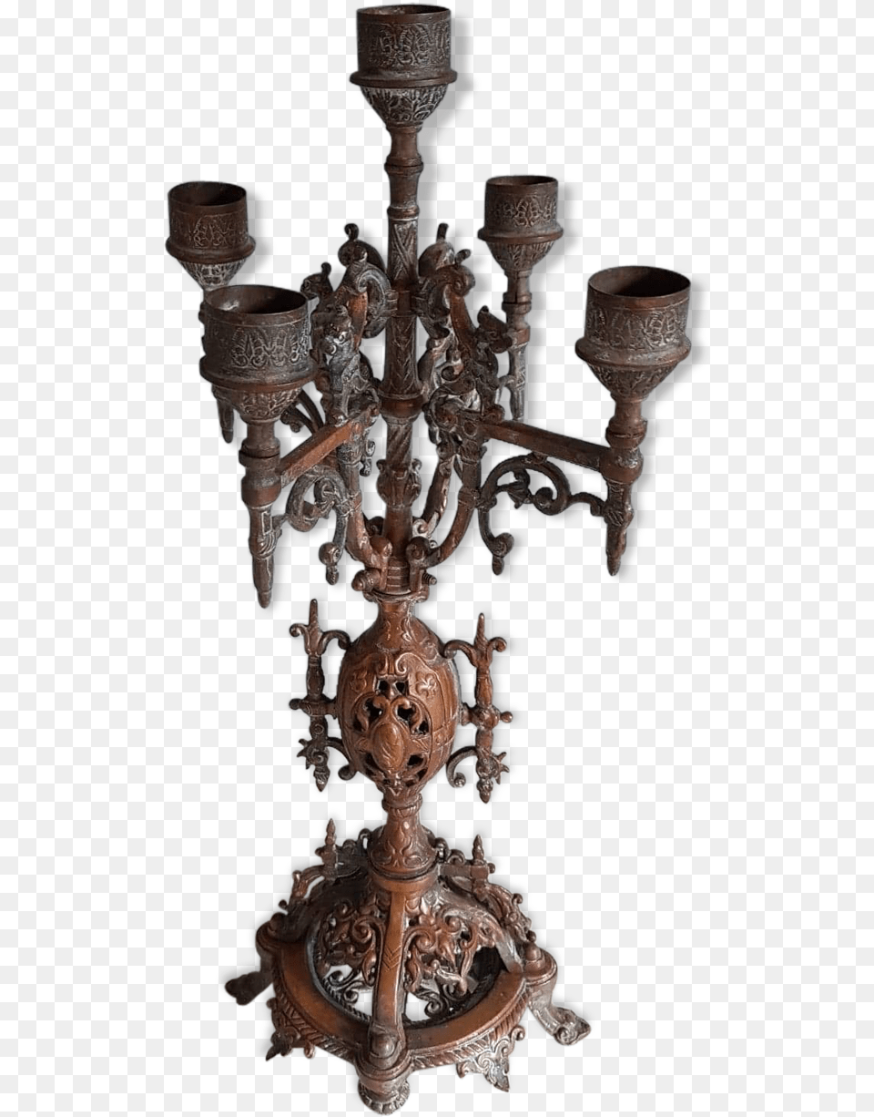Ancient Neo Gothic Candelabra With Winged Dragons Chandelier, Bronze, Lamp, Festival, Hanukkah Menorah Free Png