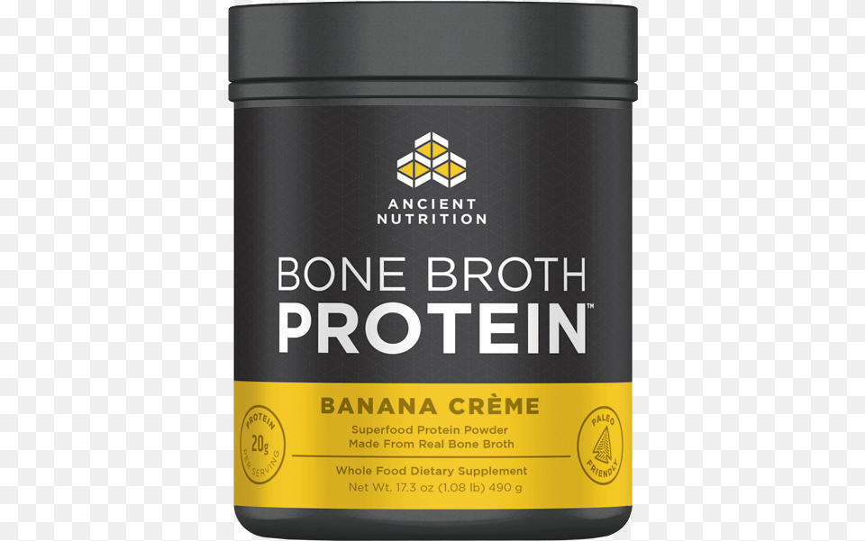 Ancient Nutrition Bone Broth Protein Banana Cream Tub 492 Organic Bone Broth Protein Powder, Can, Cosmetics, Tin Png