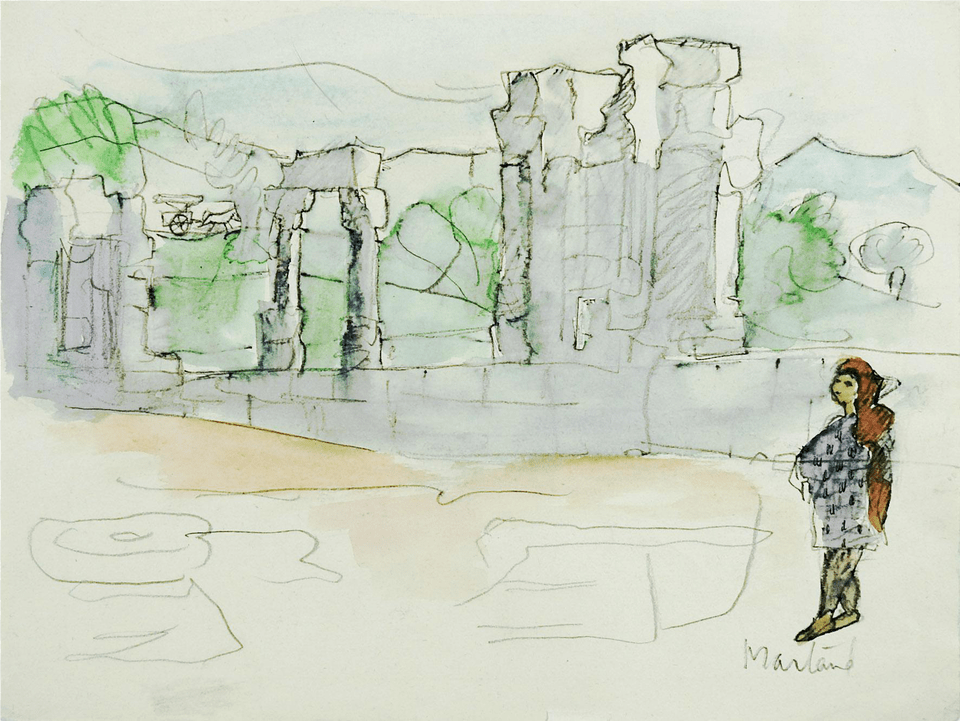 Ancient Ruins Watercolor Study Painting Chairish Watercolor Painting, Art, Person, Drawing, Modern Art Free Png Download