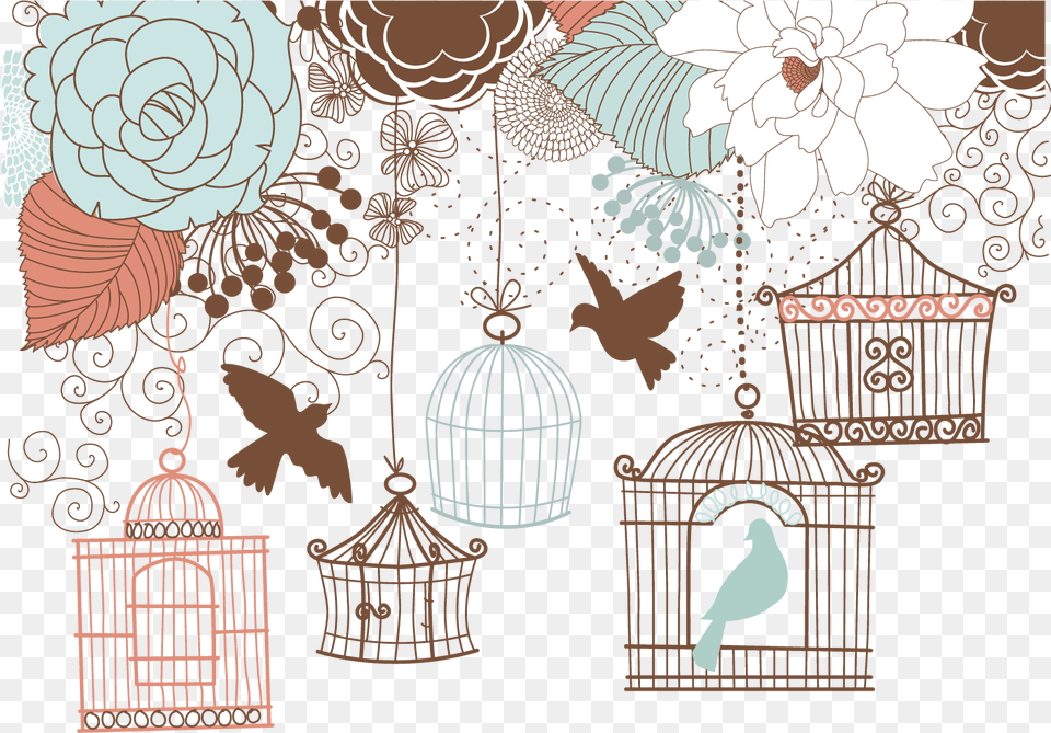 And Birdcage Wedding Illustration Retro Invitation Wedding Dove Cage, Animal, Bird, Art Free Transparent Png