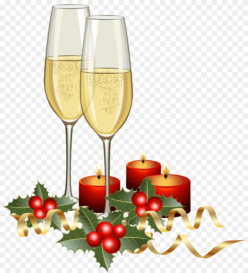 And Candles Clipart Christmas Wine Glasses Clipart Christmas Champagne Clipart, Alcohol, Beverage, Glass, Liquor Png Image