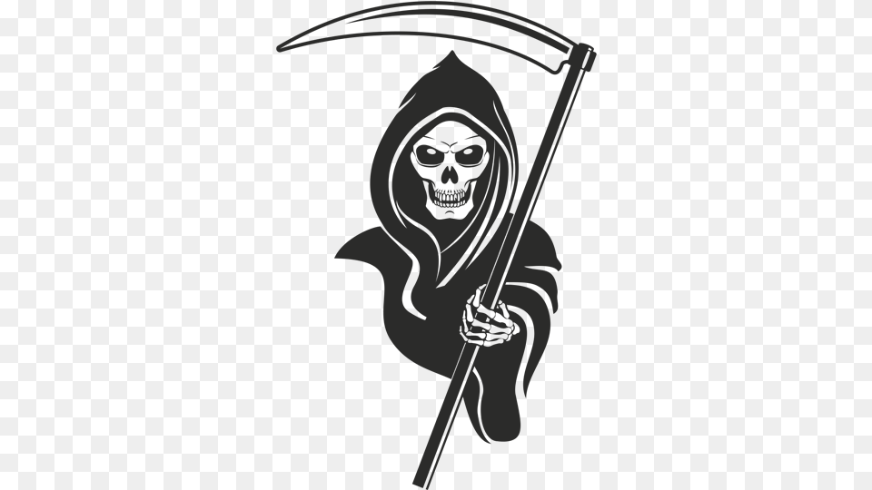 And Death Sticker T Shirt Reaper Black White Clipart, Person, Art, Face, Head Png Image