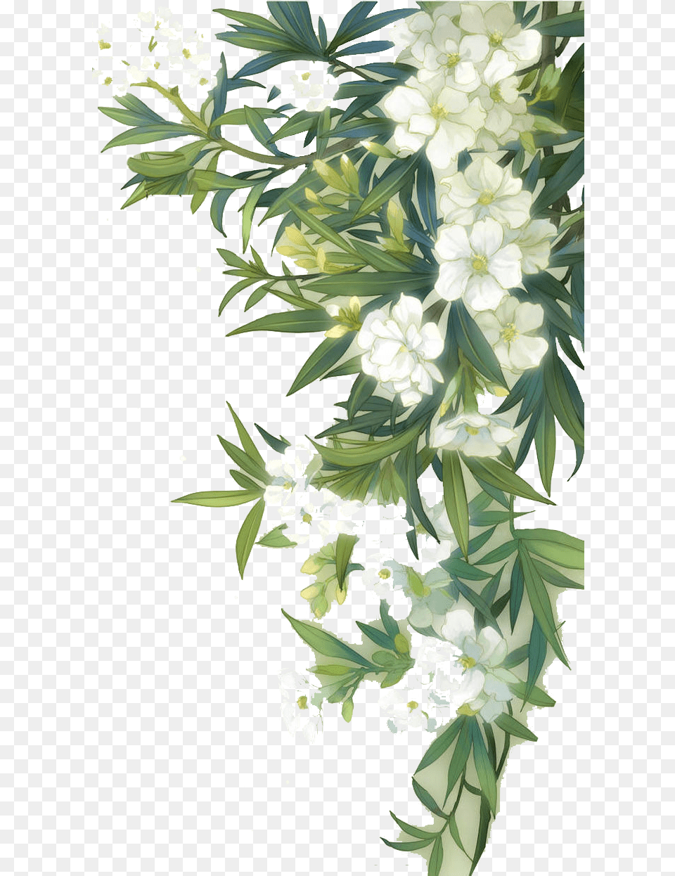And Familiar Leaves Watercolour Green Blooming Wild Green White Flowers, Art, Pattern, Graphics, Floral Design Free Png