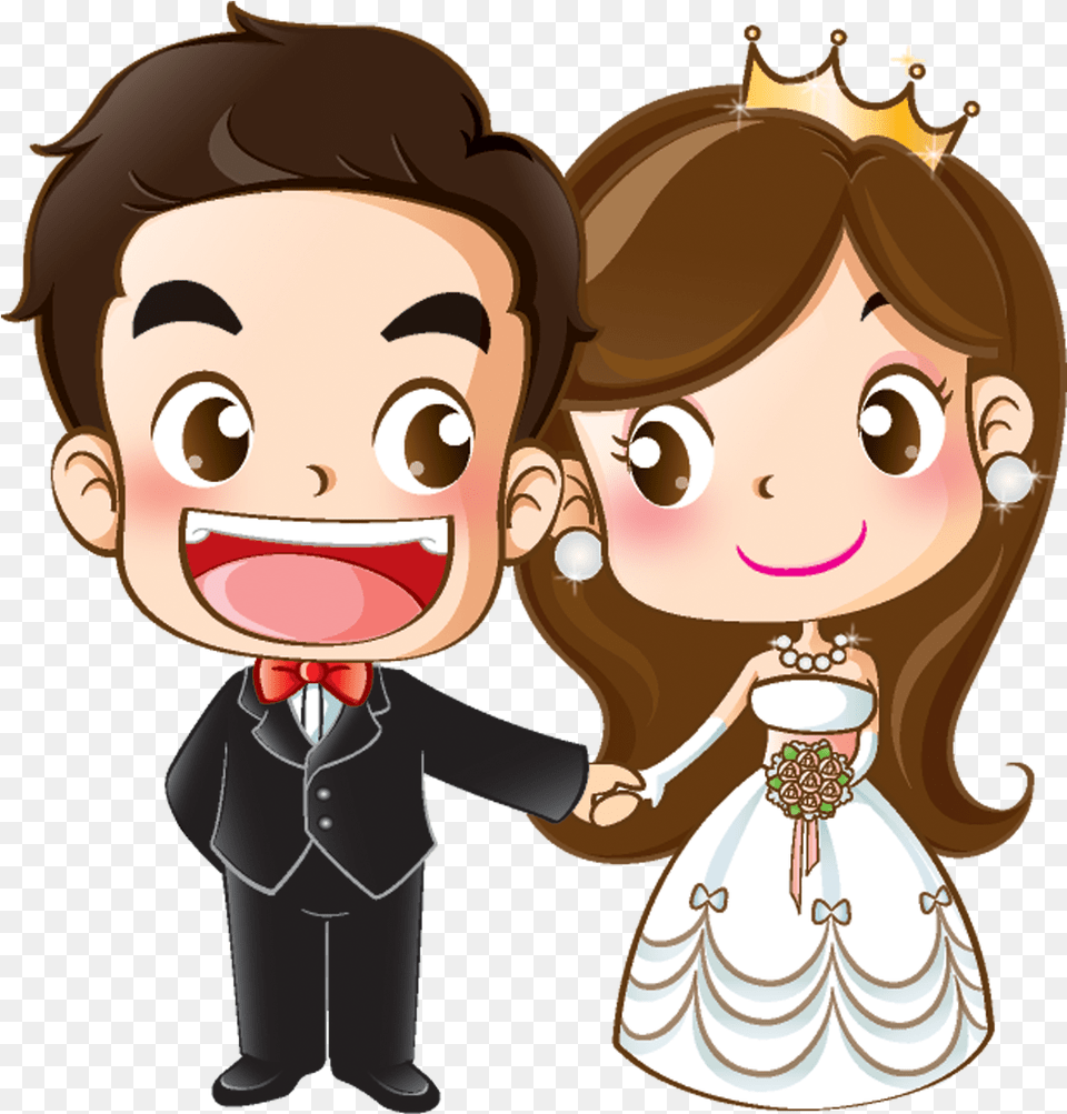 And Groom Wedding Cartoon Bride Marriage Invitation Cartoon Wedding Couple, Book, Comics, Publication, Baby Free Png Download