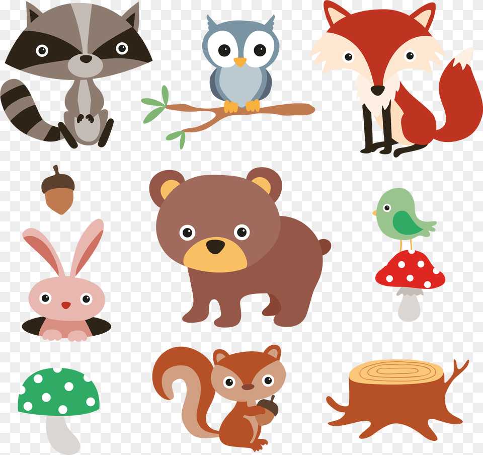 And Plants Animals Squirrel Material Vector Forest Woodland Tribal Animals, Animal, Bear, Mammal, Wildlife Free Png Download