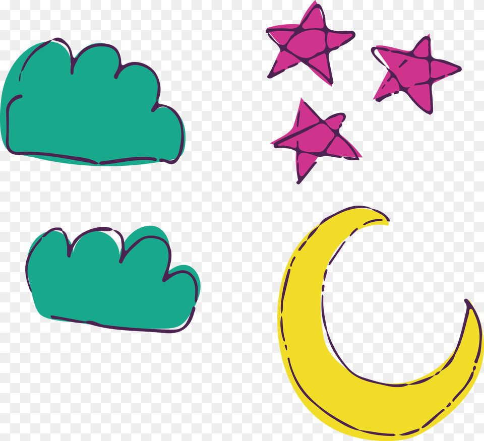 And Stars Cartoon Watercolor Transprent Drawing Moon And Stars Transparent, Banana, Food, Fruit, Plant Free Png Download