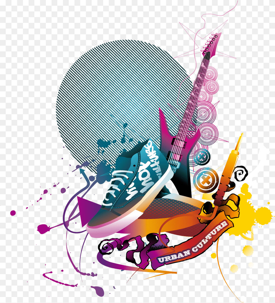 And Watercolor Shoes Guitar Instrument Vector Musical Music Vector, Art, Graphics, Advertisement, Musical Instrument Png