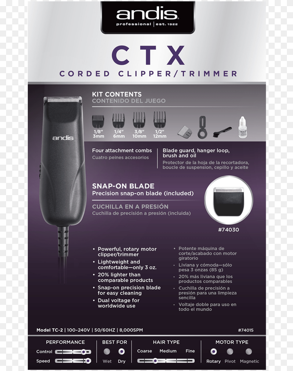 Andis Ctx Corded Clippertrimmer Andis, Adapter, Advertisement, Electronics, Poster Png Image