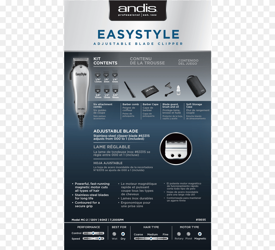 Andis Easy Style Clipper, Adapter, Electronics, Advertisement, Poster Png Image