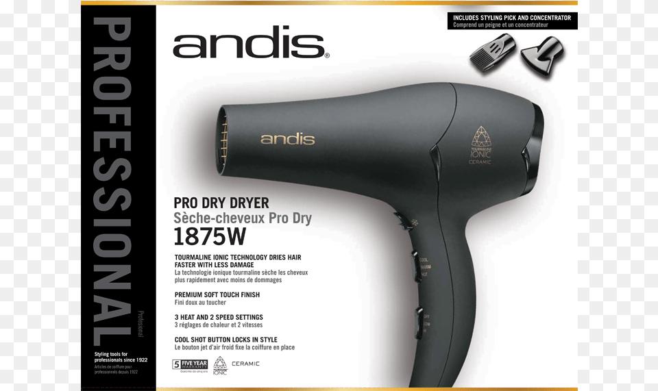 Andis Pro 1875 Dryer, Appliance, Blow Dryer, Device, Electrical Device Png Image