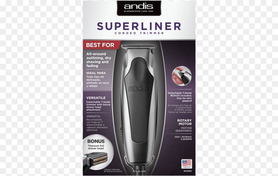 Andis Superliner Hair Trimmer Andis Superliner Trimmer, Blade, Razor, Weapon, Bottle Png