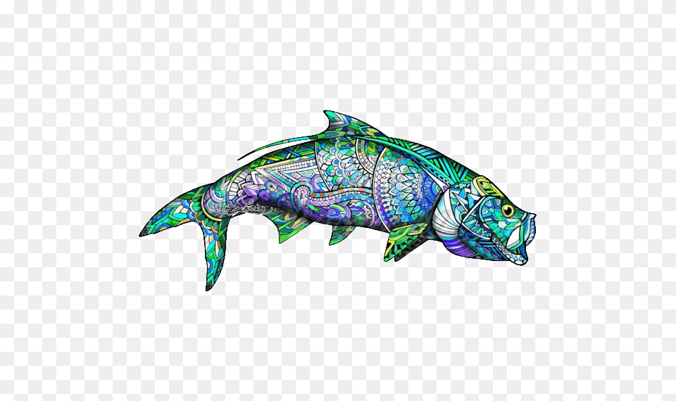 Andrea Larko Zentangle Tarpon Sticker, Animal, Fish, Sea Life, Art Png Image