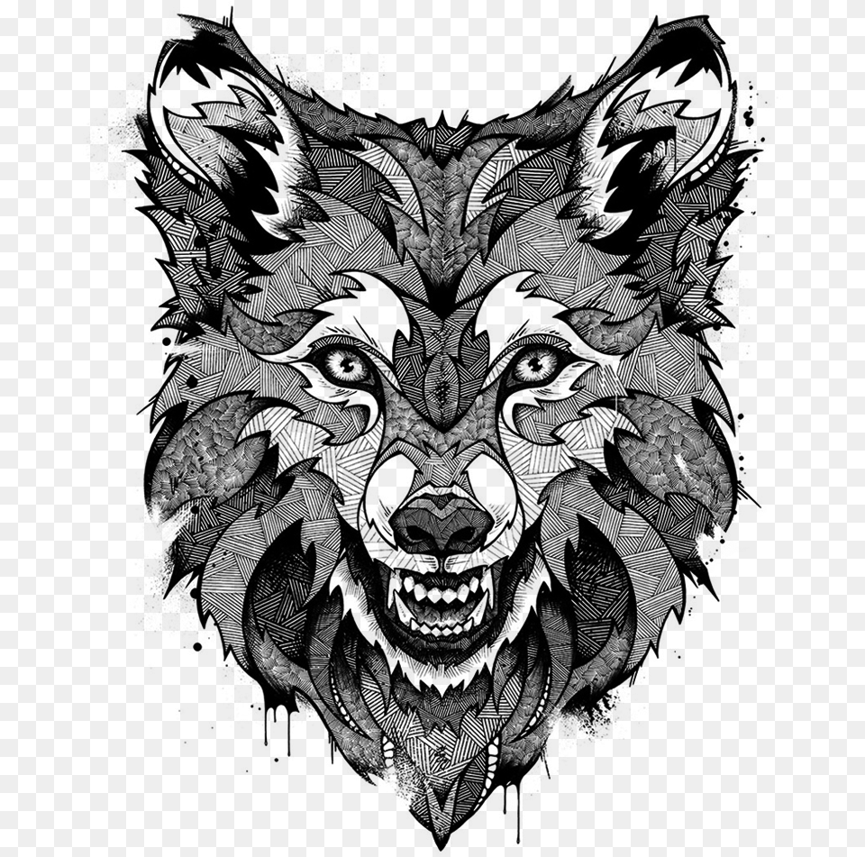 Andreas Preis Drawing Fox Wolf Black And White Tattoo Designs, Gray Free Png Download