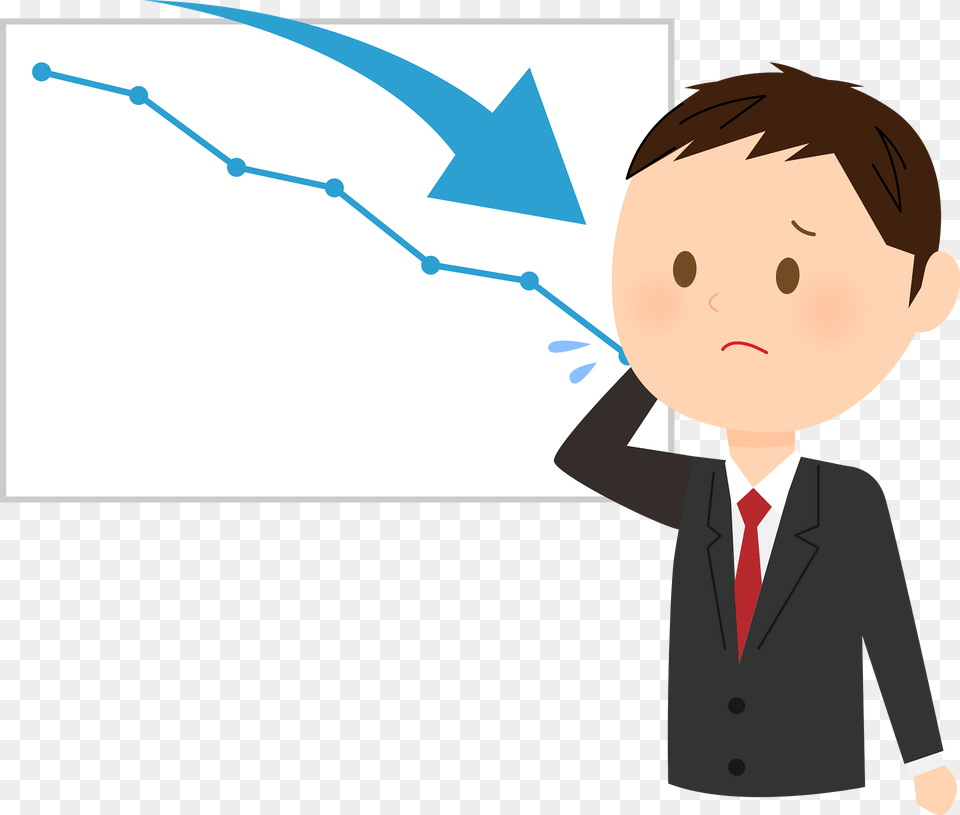 Andrew Businessman Is Presenting A Descending Graph Clipart, Formal Wear, Suit, Clothing, Baby Png Image