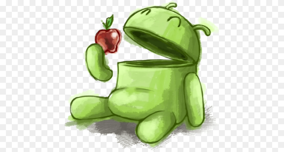 Androeats Apple Transparent Android Guy Eating Apple, Green, Cup, Food, Fruit Free Png