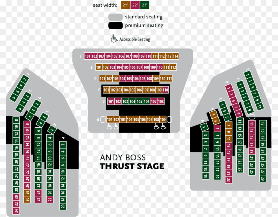 Andy Boss Thrust Stage Seating Chart With Seat Widths Graphic Design, Text, Computer Hardware, Electronics, Hardware Free Png