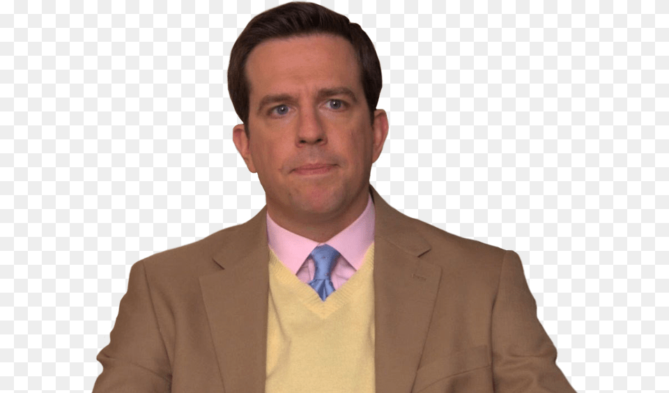 Andy Theoffice Person People Funny Show Tvshow Andy Bernard Yellow Sweater, Accessories, Suit, Necktie, Man Png Image