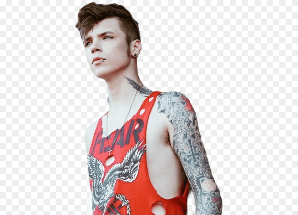 Andybiersack Andy Biersack Andyblack Andysixx Andy Black Upside Down Cross, Person, Skin, Tattoo, Accessories Free Png Download