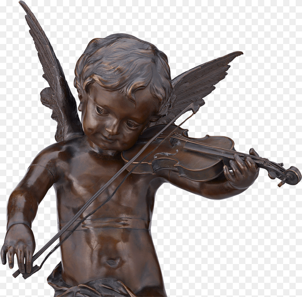 Ange Jouant Du Violin By Gaston Leroux Statue, Bronze, Person, Face, Head Free Png Download