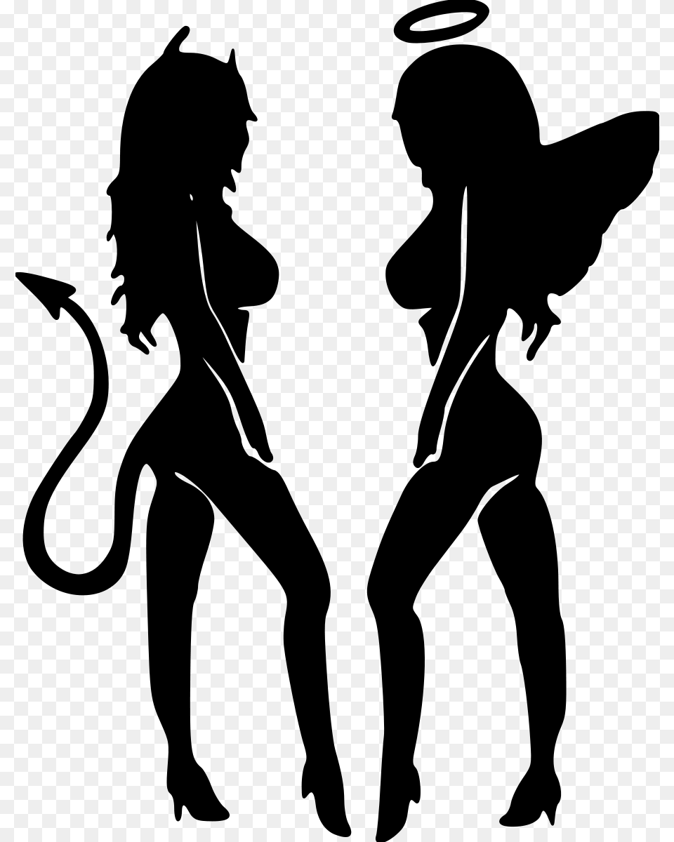 Angel And Devil Girl Silhouette, Gray Png Image