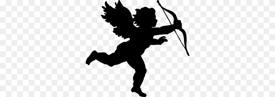 Angel Arrow Bow Cartoon Cherub Chubby Cupi Cupid Silhouette, Gray Free Transparent Png