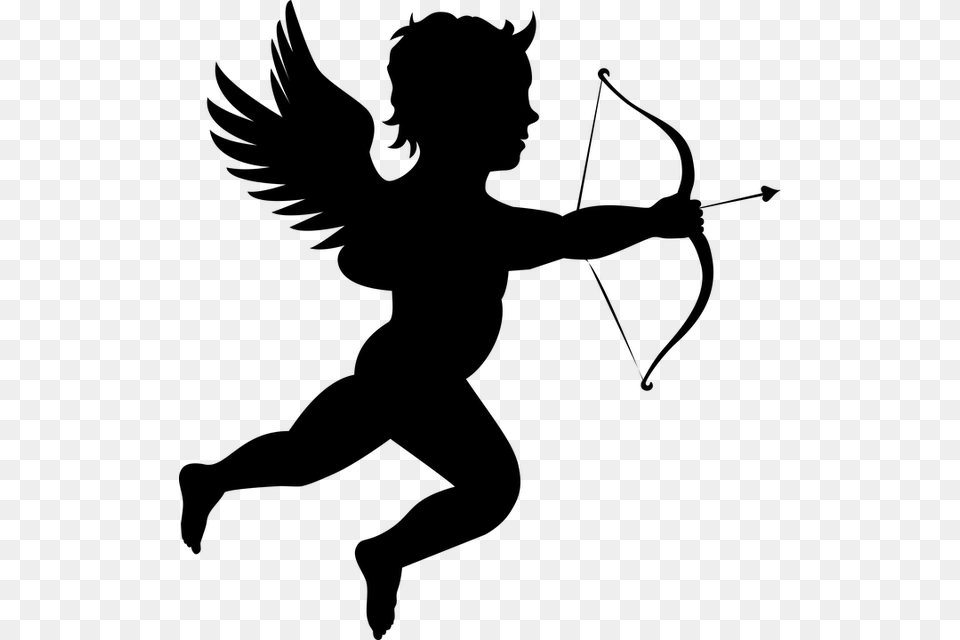 Angel Arrow Bow Cartoon Cherub Chubby Cupid Cupid Silhouette, Gray Free Png