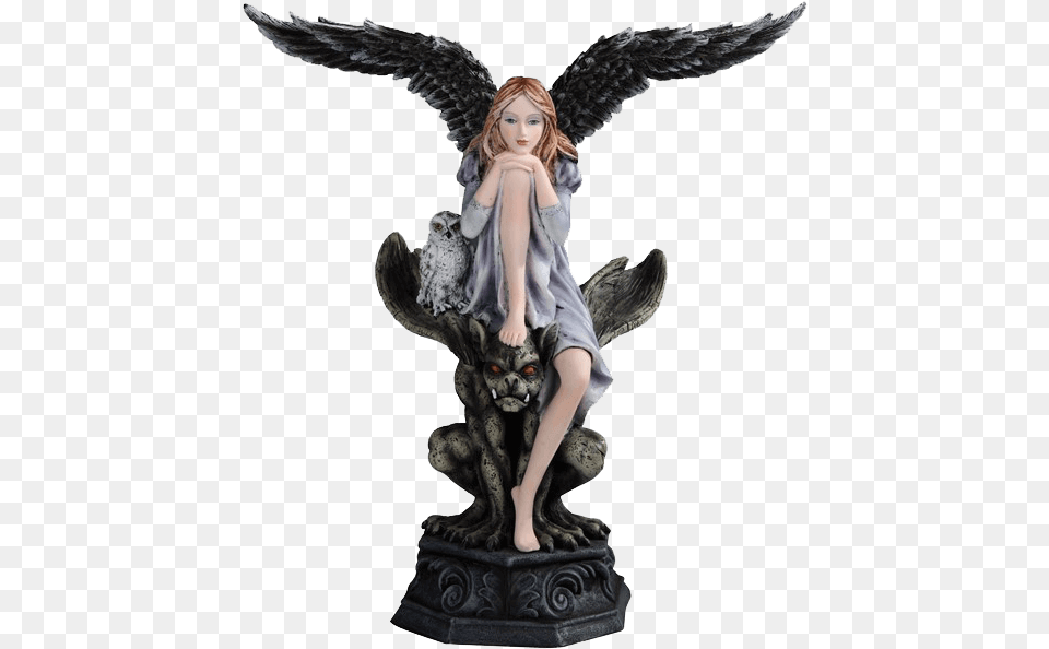 Angel Atop Gargoyle Statue Gothic Statues, Adult, Animal, Bird, Female Png Image