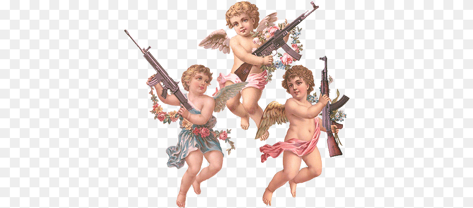 Angel Baby Angelbabies Renaissance Remix Impressionism Angel Aesthetic Gif, Person, Gun, Weapon, Bird Png