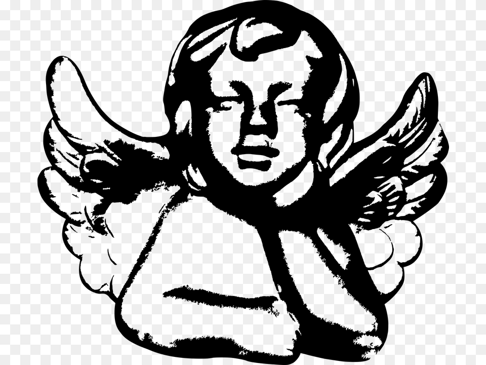 Angel Baby Cherub Leaning Non Human Beings Cherub Angel Silhouette, Gray Free Transparent Png