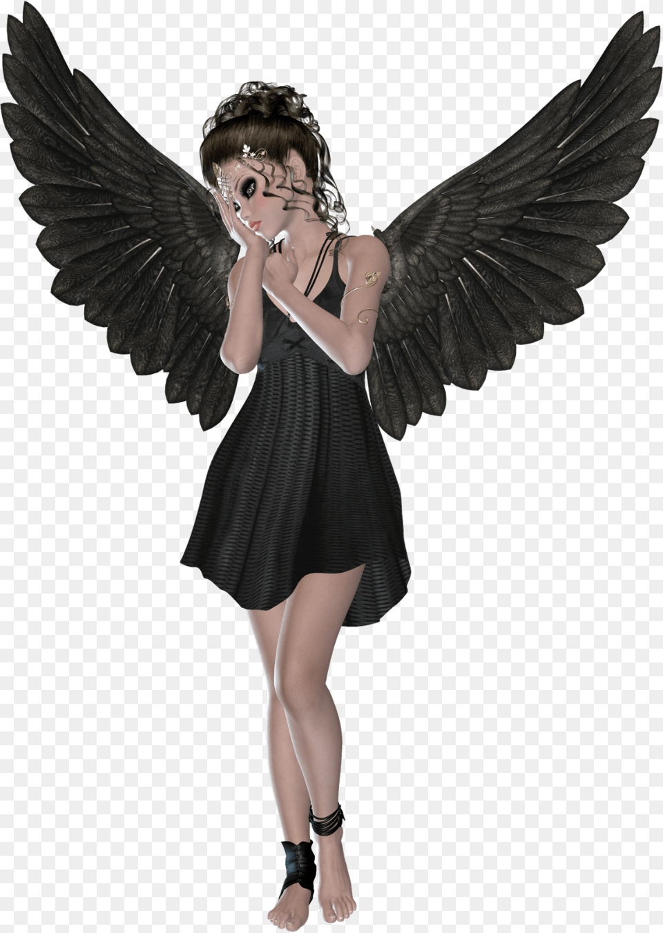 Angel Black And White Transparent Amp Clipart Girl With Black Wings, Adult, Female, Person, Woman Free Png Download