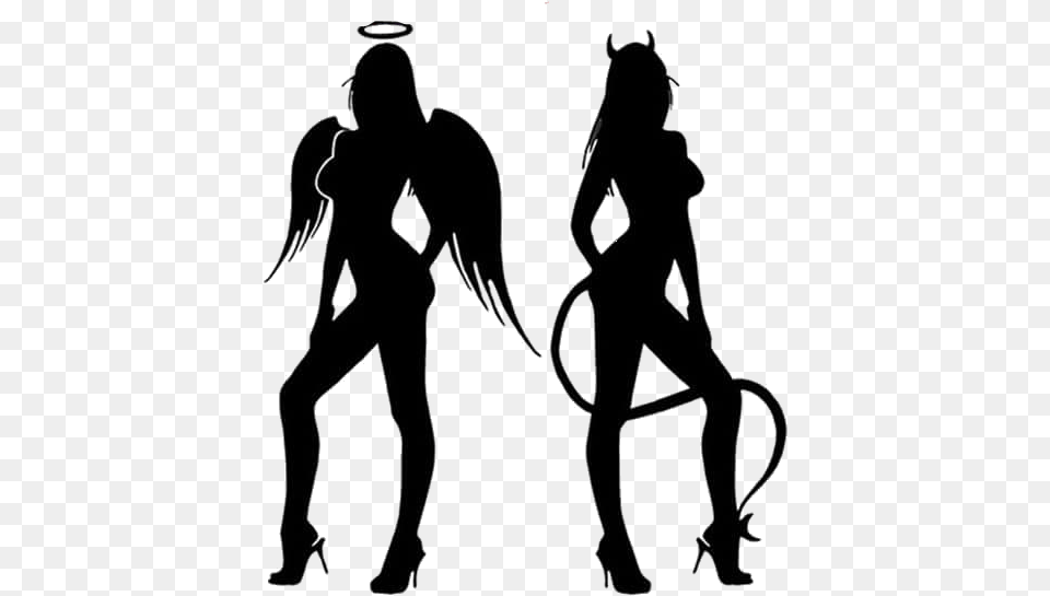 Angel Devil Silhouette Naughty Angel And Devil, Stencil, Adult, Male, Man Free Transparent Png