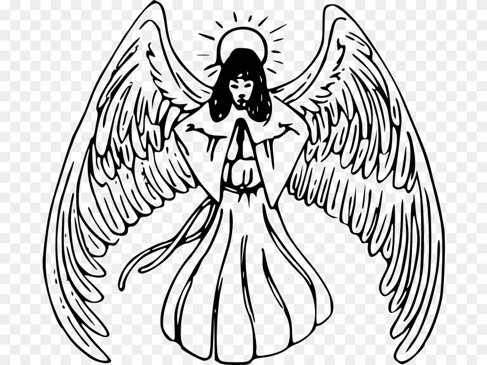 Angel Goddess Flying Wings Aura Black And White Angel Clip Art, Gray Free Png