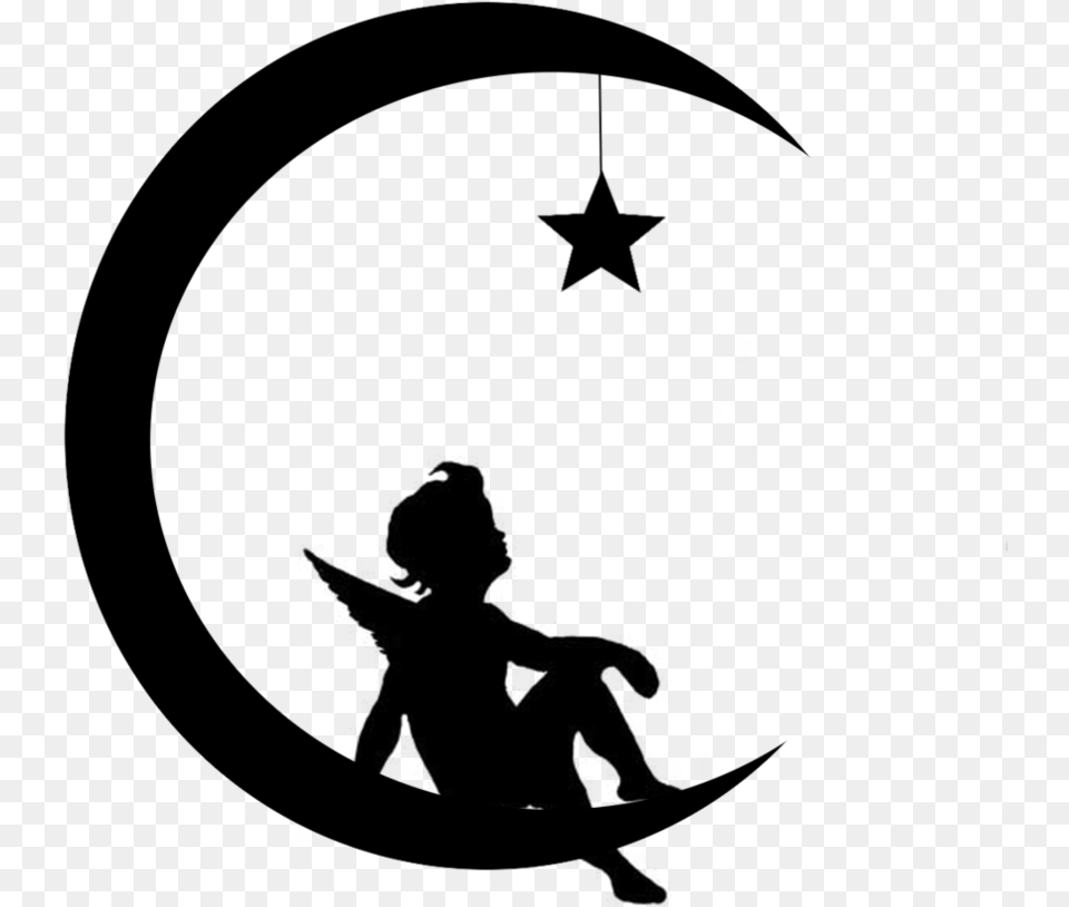 Angel Moon Star Silhouette, Gray Free Png