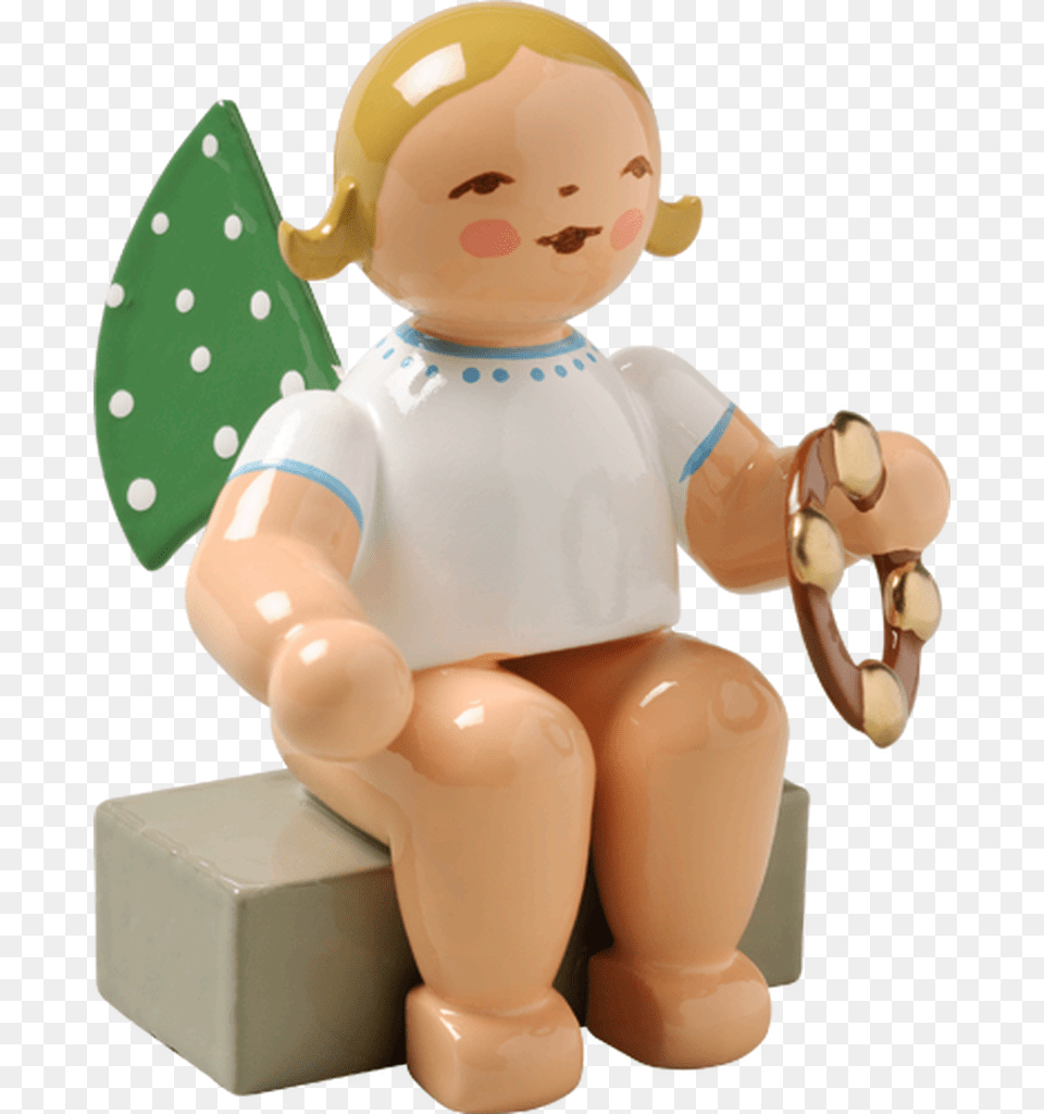 Angel Sitting With Tambourine German Wooden Christmas Angels, Baby, Person, Toy, Face Png