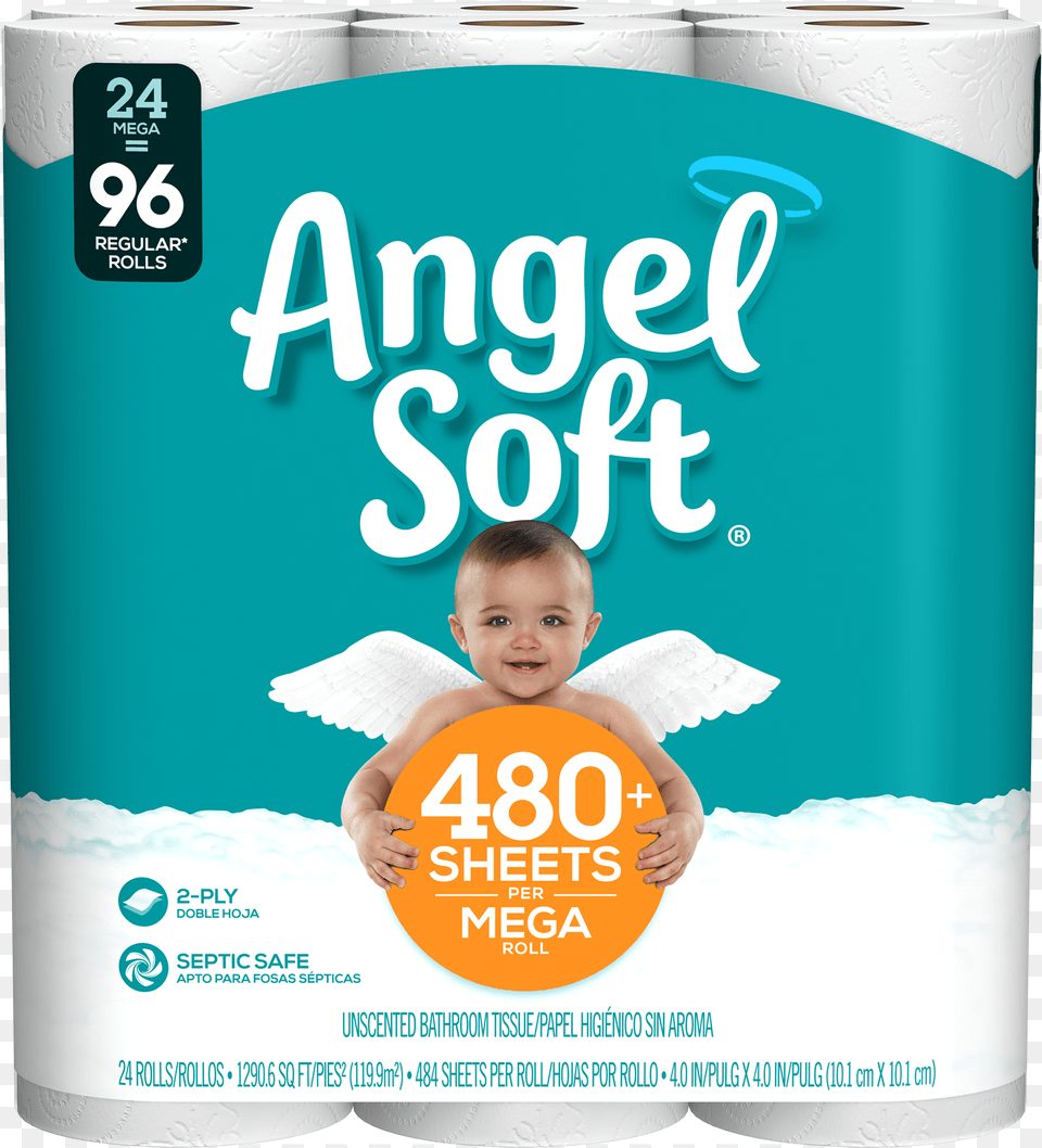 Angel Soft Toilet Paper 12 Mega Rolls, Towel, Baby, Person, Paper Towel Png Image
