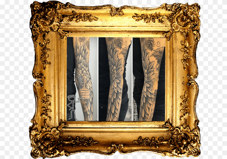 Angel Wing Freehand Tattoo Gold Art Frame, Person, Skin, Adult, Male Free Png