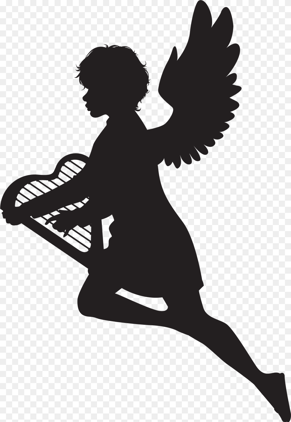 Angel With Harp Clipart, Person, Cupid, Silhouette, Head Free Transparent Png