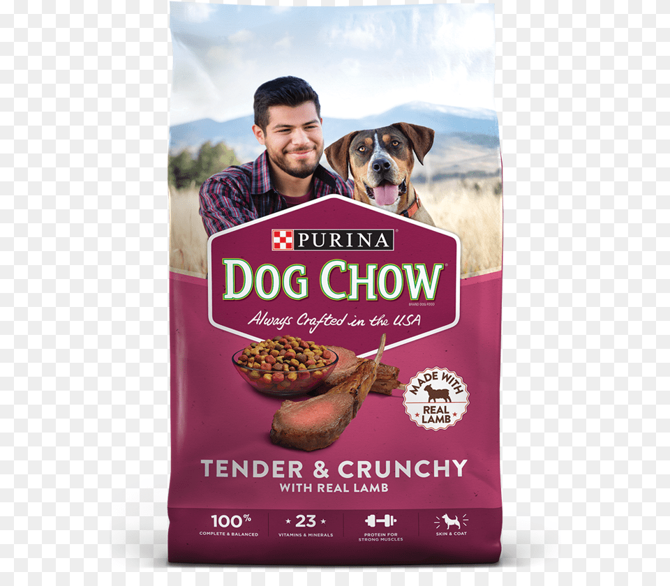 Angel With His Dog On The Cover Of A Bag Of Dog Chow Dog Chow, Advertisement, Adult, Male, Person Free Png