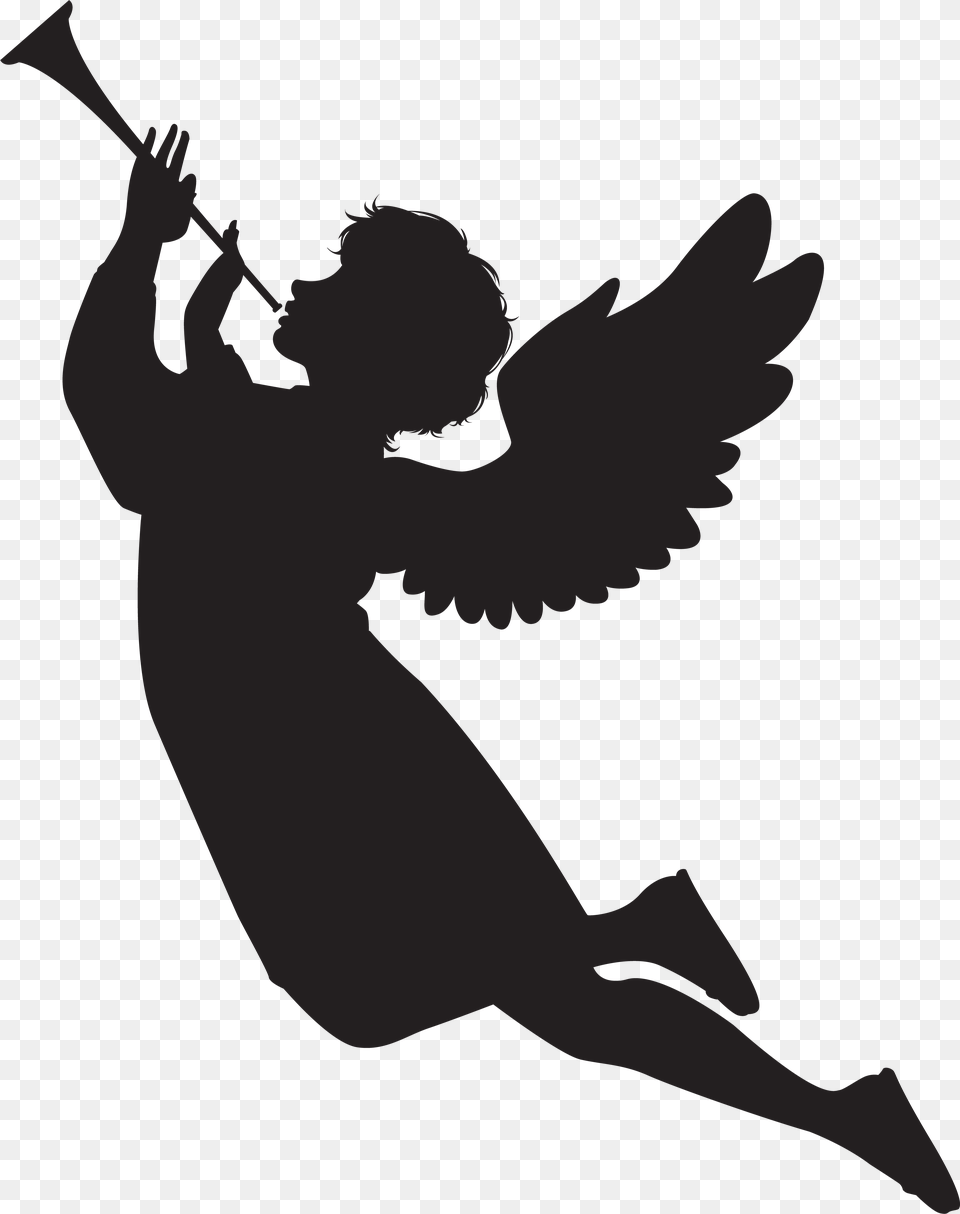Angel With Trumpet Silhouette, Baby, Person, Cupid, Stencil Free Transparent Png