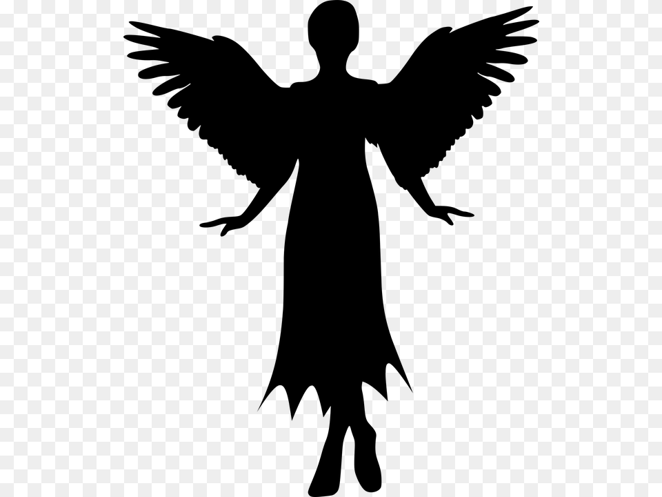 Angel Woman Spirit Feathers Flying Female Girl Angel Silhouette, Gray Free Png Download