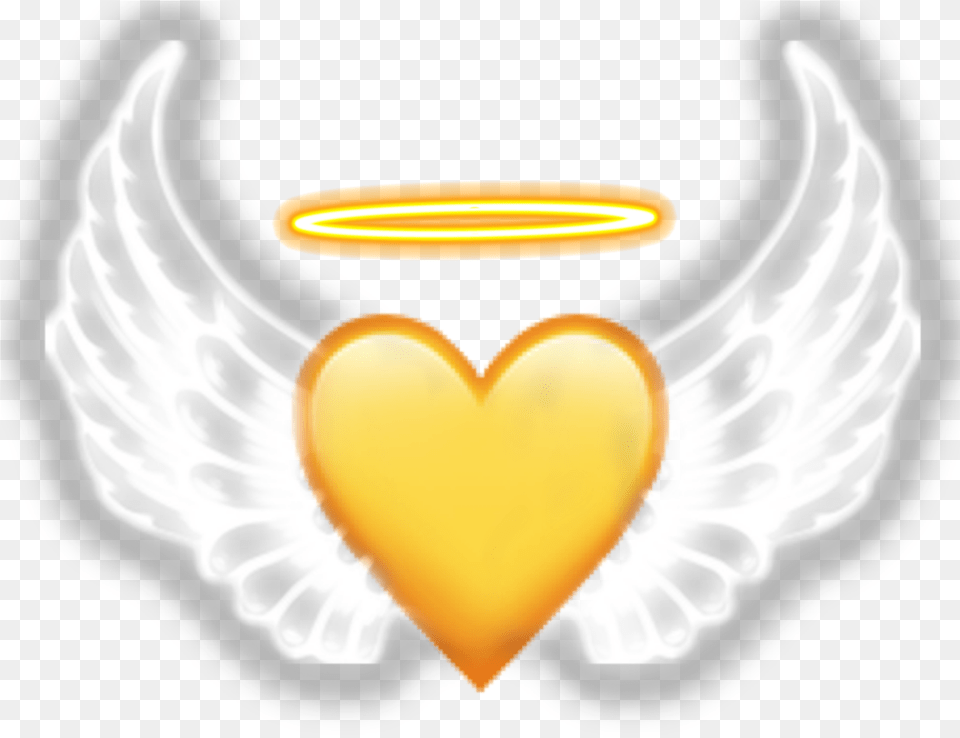 Angel Yellow Heart Iphone Emoji Halo Iphoneemoji White Neon Wings, Light, Symbol Free Png Download