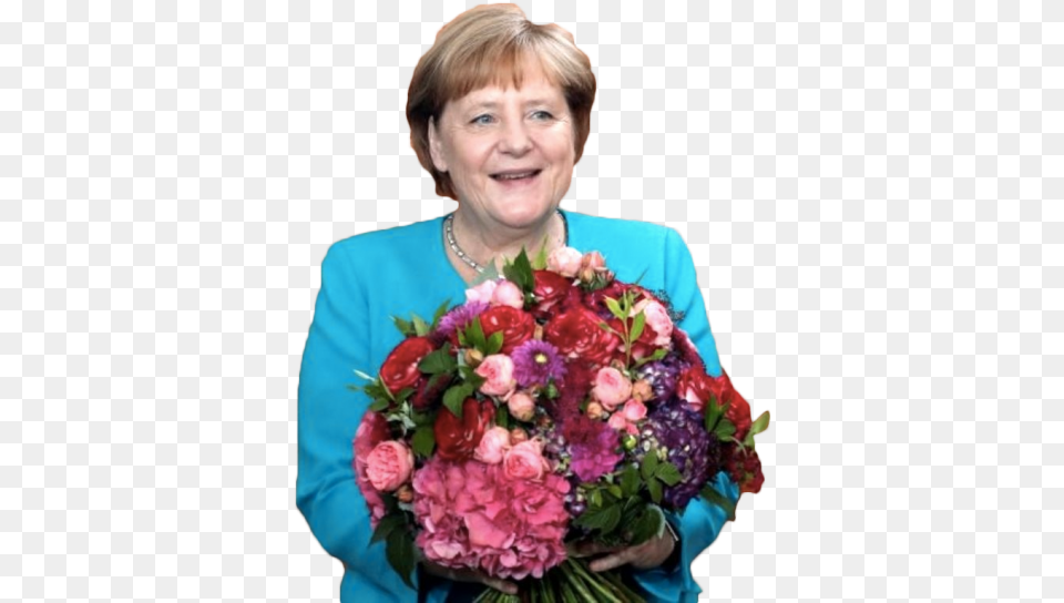 Angela Merkel And Flowers Photo 355 Free Angela Merkel, Person, Head, Photography, Flower Bouquet Png Image