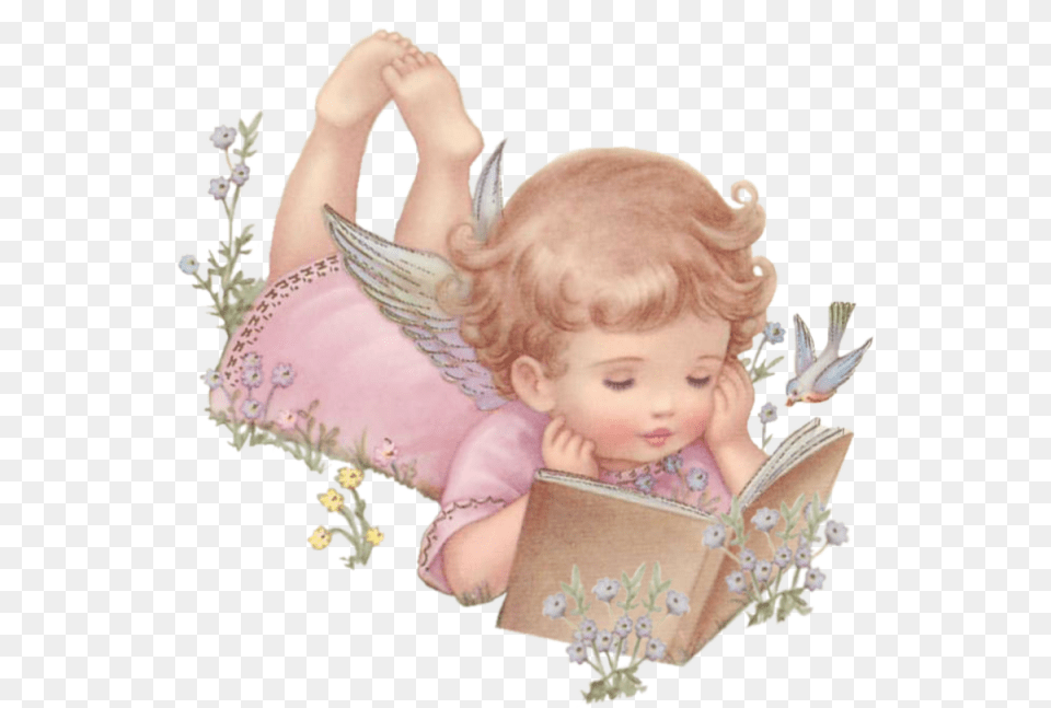 Angelitos Vintage Imagenes De Angel, Person, Reading, Baby, Face Free Transparent Png