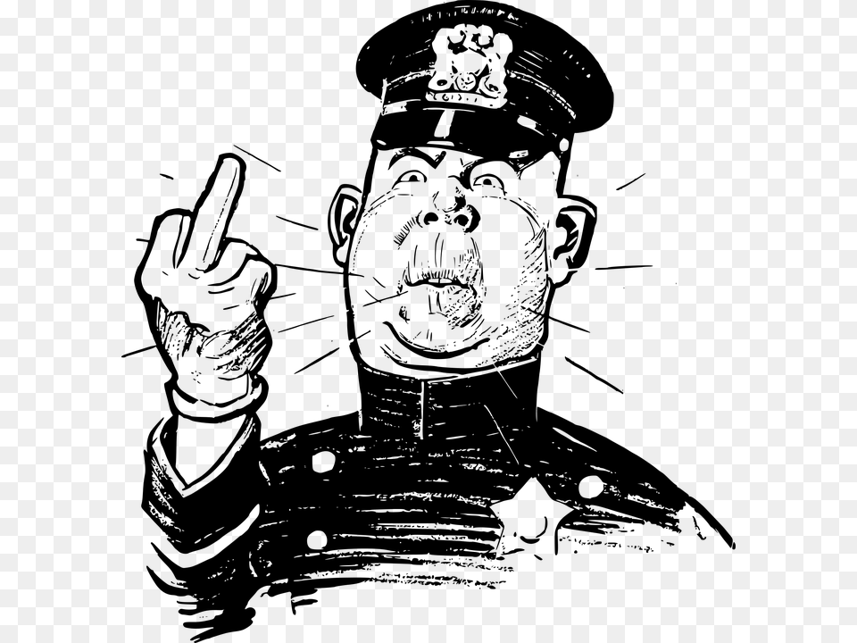 Angry Authority Comic Characters Cop Gesture Mad Police Officer Middle Finger, Gray Free Png