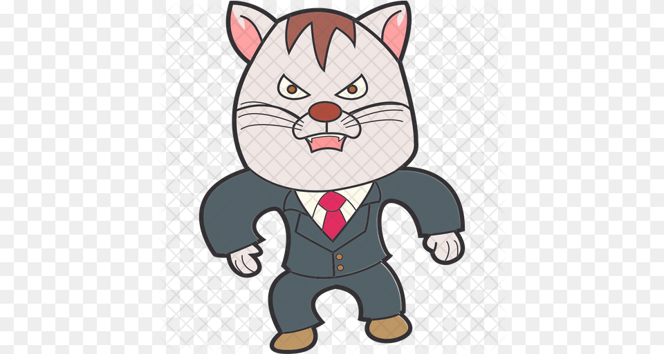 Angry Business Cat Icon Of Sticker Cartoon, Head, Person, Face, Pet Free Transparent Png