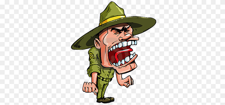 Angry Cartoon Drill Sergeant, Clothing, Hat, Body Part, Mouth Free Png Download