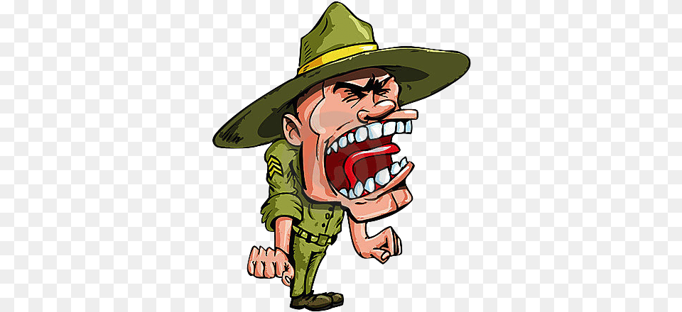 Angry Cartoon Drill Sergeant Drill Sergeant Cartoon, Clothing, Hat, Body Part, Mouth Free Png Download